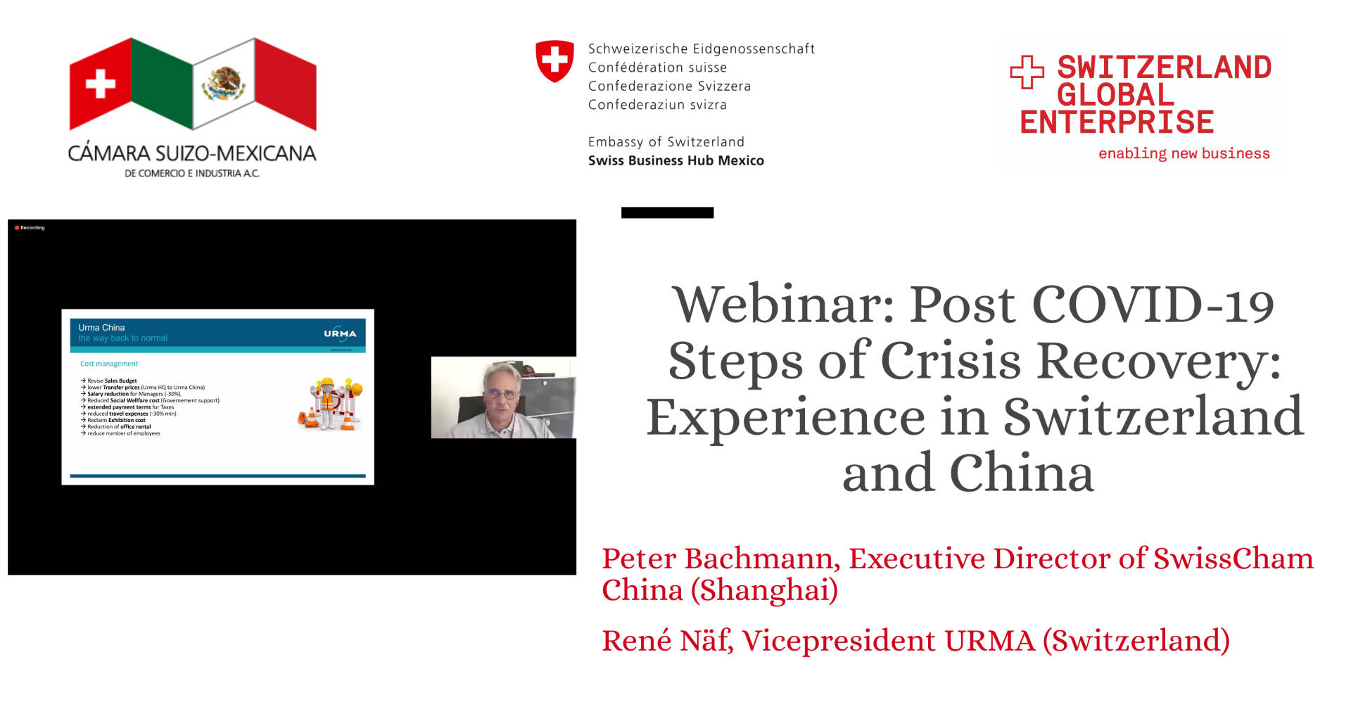 Webinar: Post COVID-19 Steps of crisis recovery: Experience in Switzerland and China