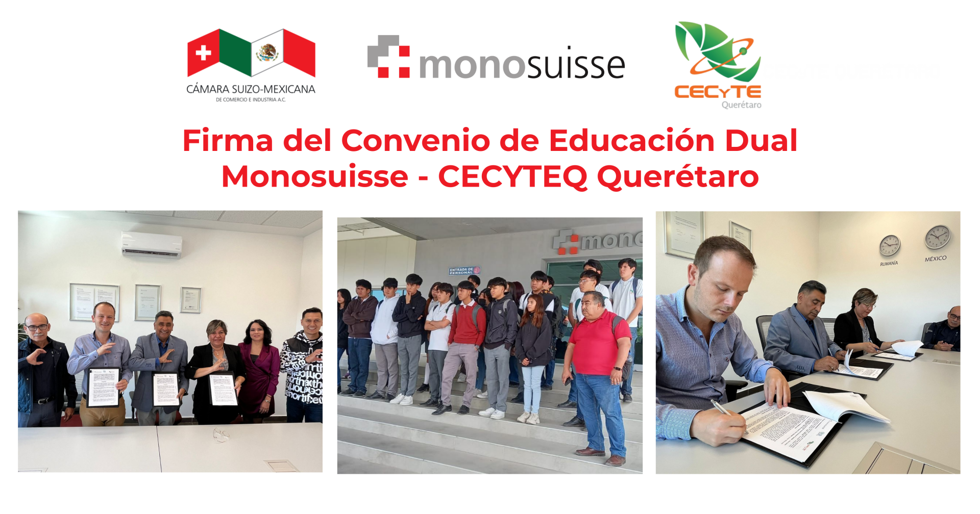 Signing of the Dual Education Agreement Monosuisse – CECYTEQ Querétaro